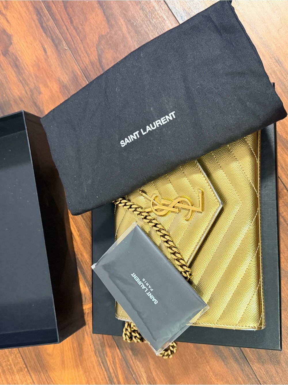 Saint Laurent YSL CLASSIC CASSANDRE CHAIN WALLET IN GRAIN DE POUDRE LEATHER - Picture 10 of 13